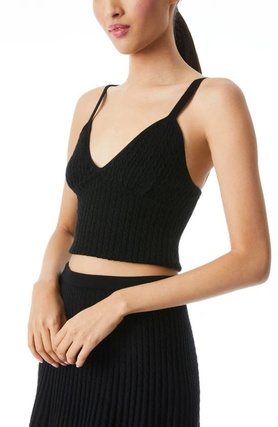 Shop Alice And Olivia Kenna Cable Crop Cotton Sweater Tank In Black