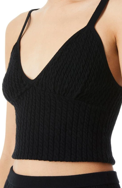 Shop Alice And Olivia Kenna Cable Crop Cotton Sweater Tank In Black