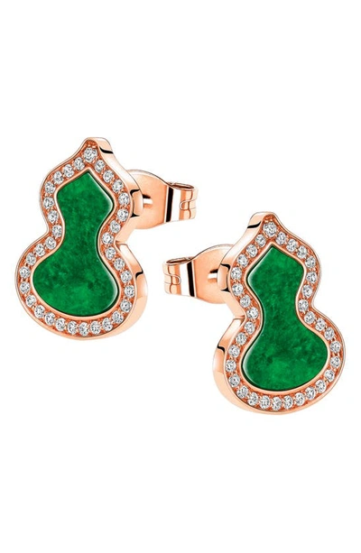 Shop Qeelin Petite Wulu Jade & Diamond Stud Earrings In Rose Gold/ Jade
