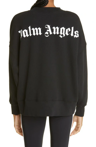 Shop Palm Angels Back Logo Cotton Graphic Sweatshirt In Black White