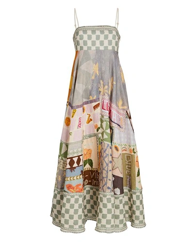 Shop Alemais Emma Gale Patchwork Linen Maxi Dress In Multi