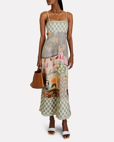 Shop Alemais Emma Gale Patchwork Linen Maxi Dress In Multi