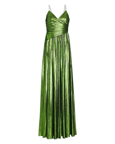 Shop Retroféte Doss Ruched Lamé Maxi Dress In Green