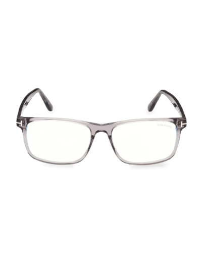 Shop Tom Ford Men's Blue-light Filter 55mm Square Sunglasses In Shiny Transparent Grey