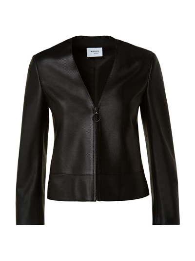 Shop Akris Punto Women's Cropped Perforated Leather Jacket In Black