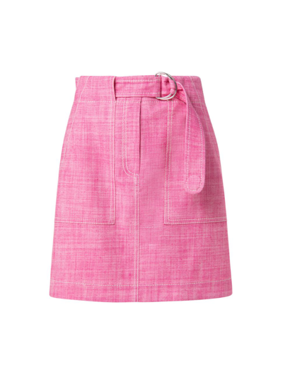 Shop Akris Punto Belted Yarn-dyed Denim Mini-skirt In Hot Pink