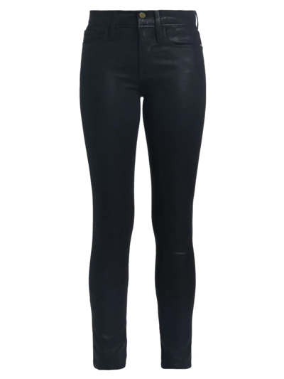 Shop Frame Women's Le Skinny De Jeanne Coated Mid-rise Jeans In Noir
