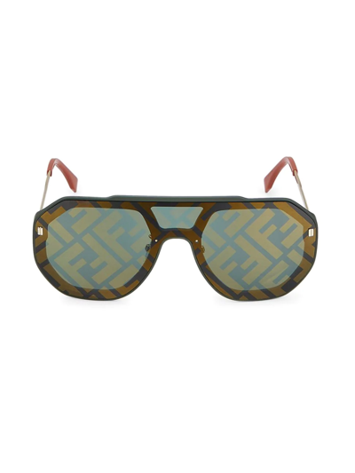 Shop Fendi Men's Logo-printed Shield Sunglasses In Green