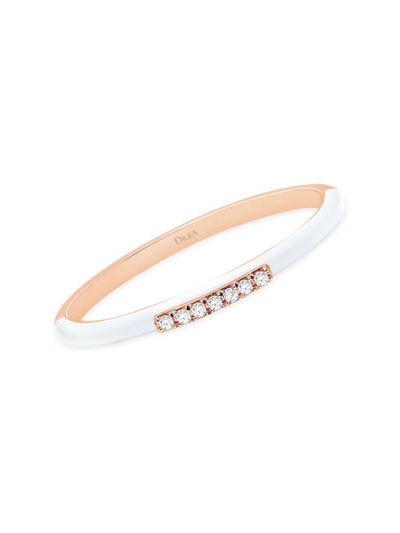 Shop Djula Women's Marbella 14k Pink Gold, White Enamel & Diamond Ring