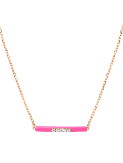 Shop Djula Women's Marbella 14k Gold, Pink Enamel & Diamond Bar Necklace In Pink Gold