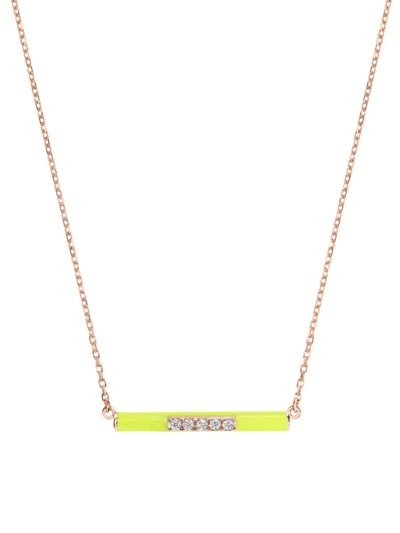 Shop Djula Women's Marbella 14k Rose Gold, Yellow Enamel, & Diamond Bar Pendant Necklace In Pink Gold