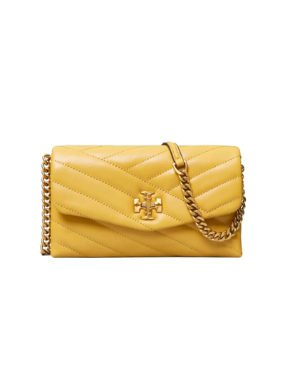 Shop Tory Burch Kira Chevron Leather Wallet-on-chain In Golden Sunset