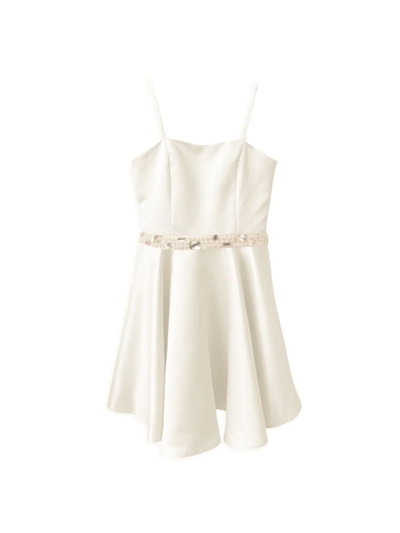 Shop Un Deux Trois Girl's Fit-&-flare Satin Dress In Ivory