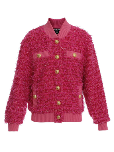 Shop Balmain X Barbie Tweed Lurex Bomber In Pink