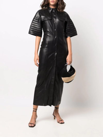 Nanushka Taissa Pleated-sleeve Vegan Leather Midi Dress In Black