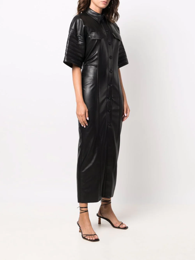 Nanushka Taissa Pleated-sleeve Vegan Leather Midi Dress In Black