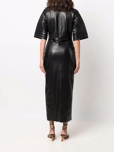 Nanushka Taissa Pleated-sleeve Vegan Leather Midi Dress In Black