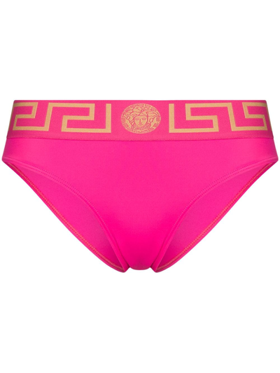 Shop Versace Greca Key Bikini Bottoms In Pink