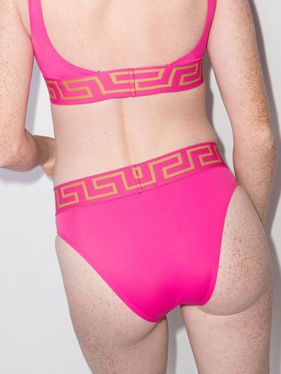 Shop Versace Greca Key Bikini Bottoms In Pink