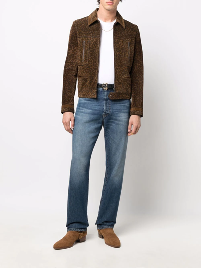 Shop Saint Laurent Leopard-print Suede Jacket In Brown