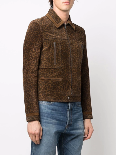 Shop Saint Laurent Leopard-print Suede Jacket In Brown