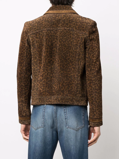 Shop Saint Laurent Leopard-print Suede Jacket In Brown