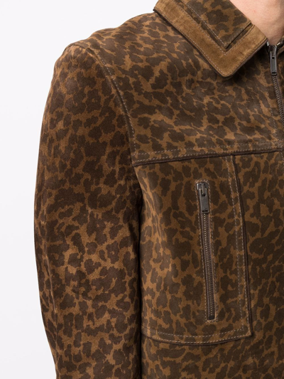 Shop Saint Laurent Leopard-print Suede Jacket In Brown