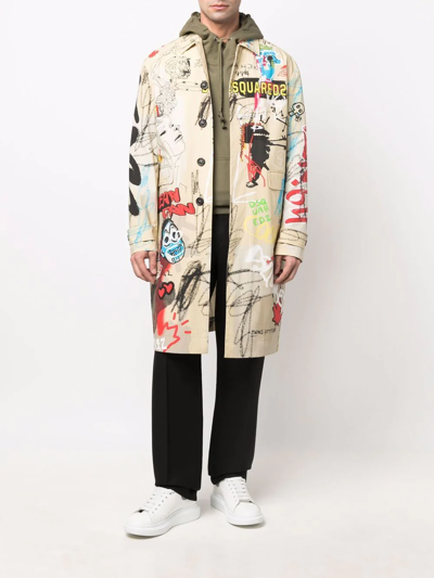 Dsquared2 Graphic-print Single-breasted Coat In Nude