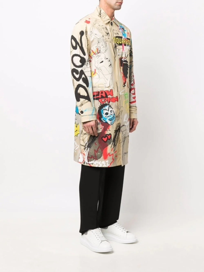 Dsquared2 Graphic-print Single-breasted Coat In Nude