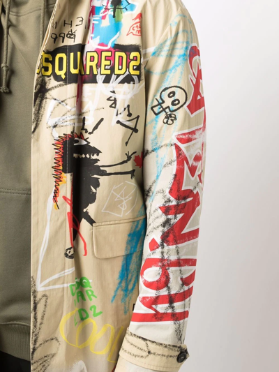 Dsquared2 Graphic-print Single-breasted Coat In Nude