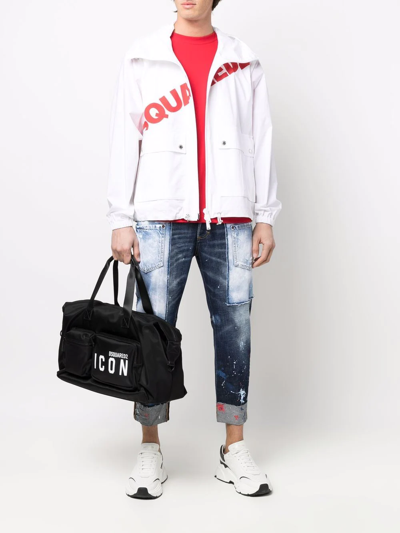 Dsquared2 Hooded High Neck Logo Print Jacket For Men In White
