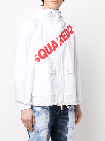 Shop Dsquared2 Logo-print Cargo-pocket Hoodie In Weiss