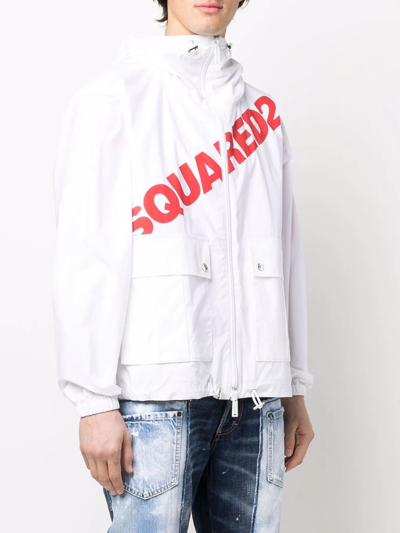 Dsquared2 Hooded High Neck Logo Print Jacket For Men In White