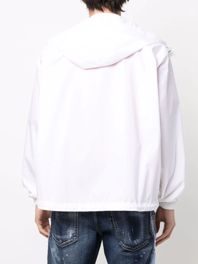 Dsquared2 Hooded High Neck Logo Print Jacket For Men In White