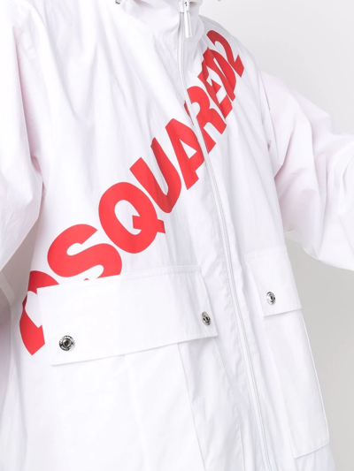 Dsquared2 Hooded High Neck Logo Print Jacket For Men In White