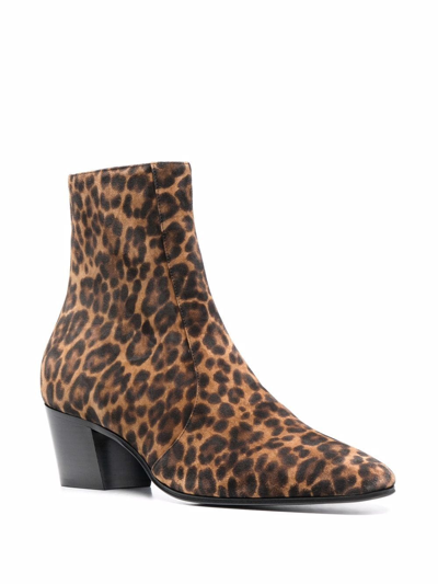Shop Saint Laurent Leopard-print Suede Ankle Boots In Nude
