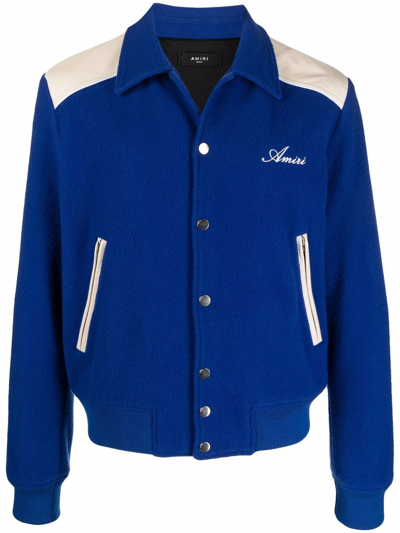 Shop Amiri Embroidered-logo Two-tone Jacket In Blau