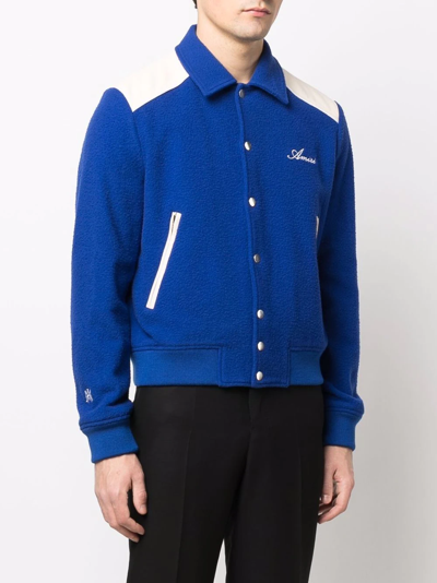 Shop Amiri Embroidered-logo Two-tone Jacket In Blau