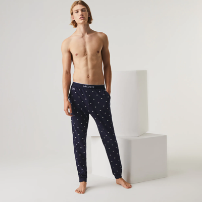 Shop Lacoste Menâs Croc Pattern Stretch Cotton Pajama Pants In Blue