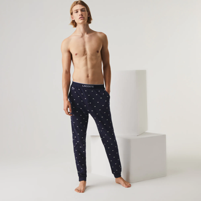 Lacoste Men's Crocodile Print Cotton Pajama Pants In Blue