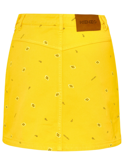 Shop Kenzo Yellow Cotton Mini Skirt
