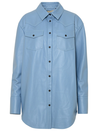 Shop The Mannei Light Blue Leather Shirt