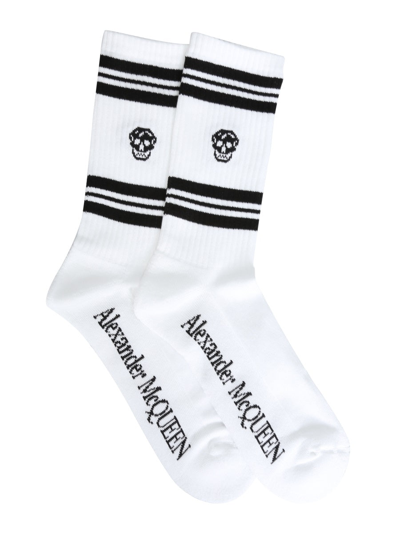 Shop Alexander Mcqueen Sporty Skull Socks In White