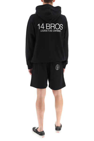 Shop 14 Bros Logo Embroidery Hoodie In Black