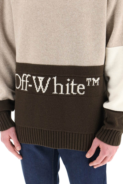 Shop Off-white Colour-block Knit Sweater In Beige,brown,white