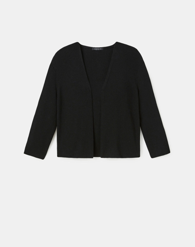 Shop Lafayette 148 Petite Finespun Voile Open-front Cropped Cardigan In Black