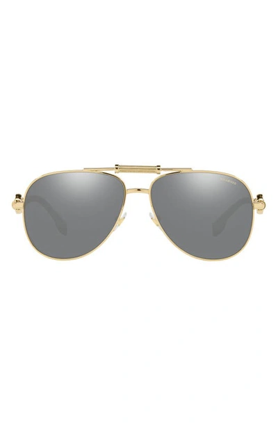 Shop Versace 59mm Polarized Aviator Sunglasses In Gold/ Polarized Grey