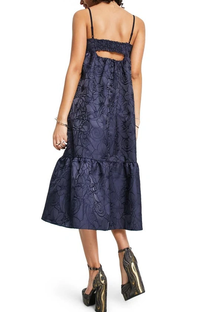 Topshop Floral Jacquard Sundress In Navy