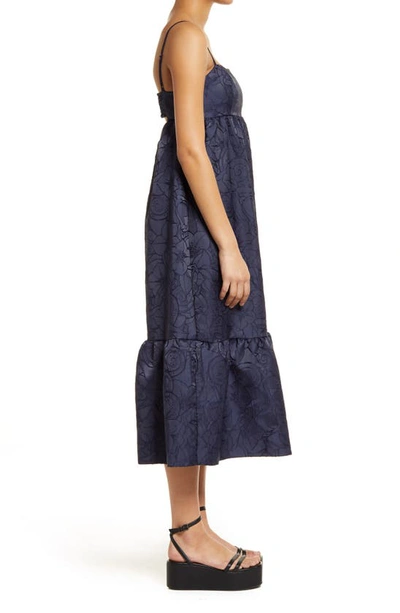 Topshop Floral Jacquard Sundress In Navy