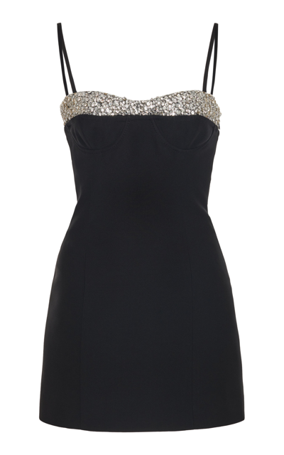 Shop Valentino Women's Crystal-embellished Wool-silk Mini Dress In Black